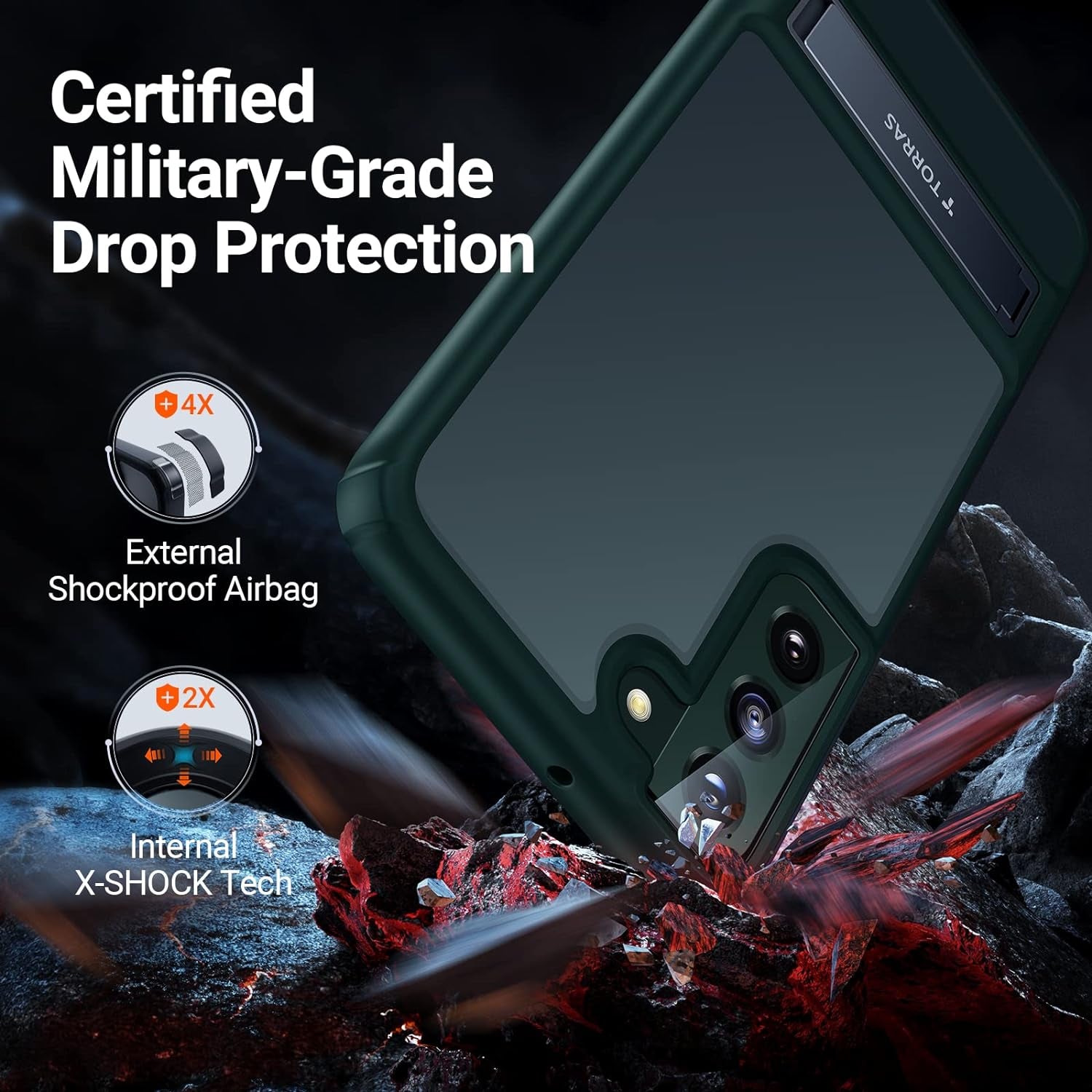 TORRAS Marsclimber for Samsung Galaxy S22+ plus Case, [Military Grade Drop Tested] [3 Stand Ways Metal Kickstand] Translucent Matte for Samsung S22 plus Case 5G, Classy Green  TORRAS   