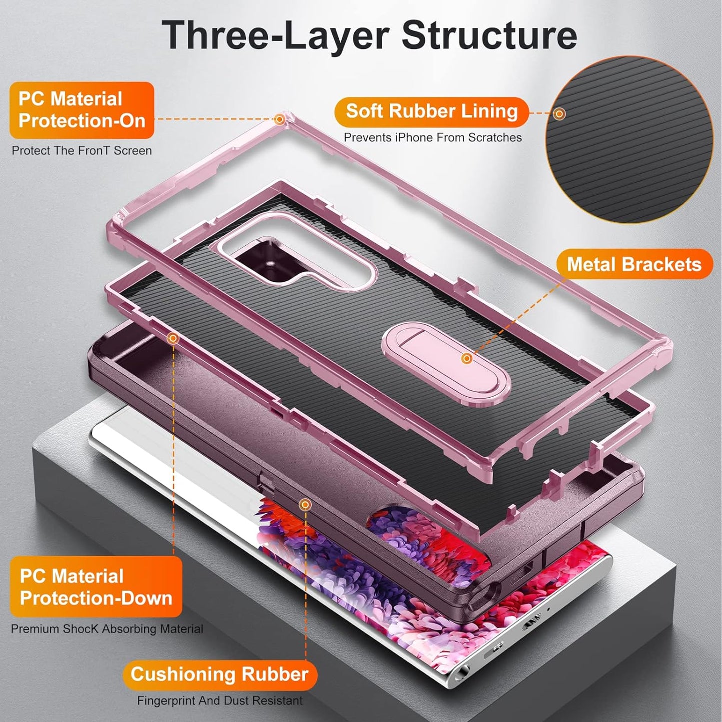 Fucozan for Samsung Galaxy S22 Ultra Case with Kickstand Case 3-Layer Military Grade Protective Case Cover Silicone Heavy Duty Rugged Shockproof for Galaxy S22 Ultra Phone Case (Purple Red+Pink)  Fucozan   