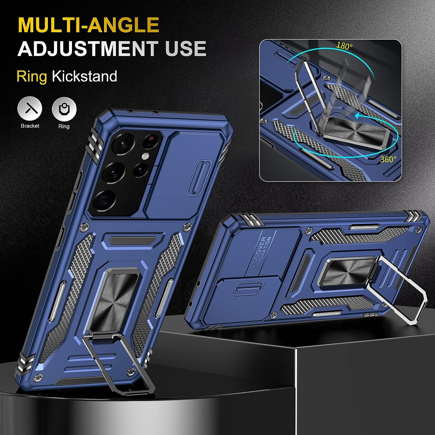 AYMECL Case for S21 Ultra 5G,Galaxys21 Ultra 5G Case with Slide Camera Cover&[2 Packs] Self-Healing Film,360° Rotate Ring Stand Magnetic Cover Case for Samsung Galaxy S21 Ultra 5G 6.8"-Blue  AYMECL   