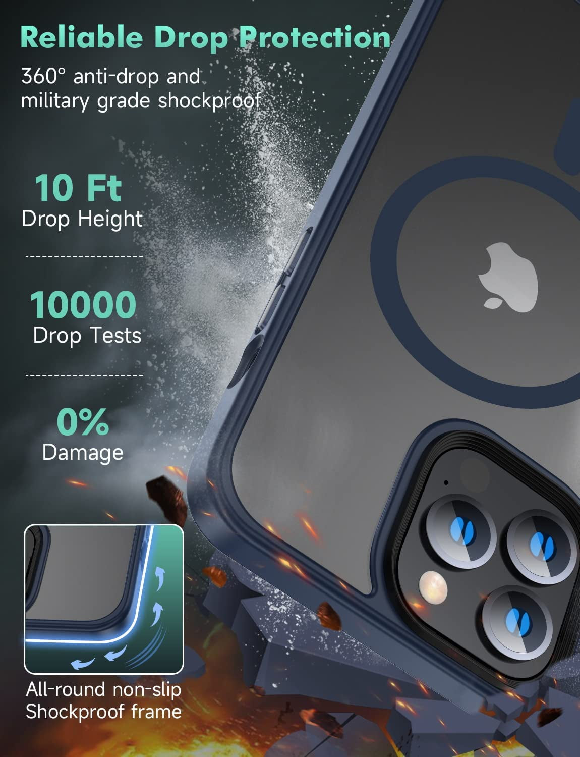 Mgnaooi Magnetic Case for Iphone 14 Pro Case [Mil-Grade Drop Tested & Compatible with Magsafe] Translucent Matte Back with Aluminum Alloy Keys, Shockproof 14 Pro Phone Case 6.1 Inch, Blue  Mgnaooi   