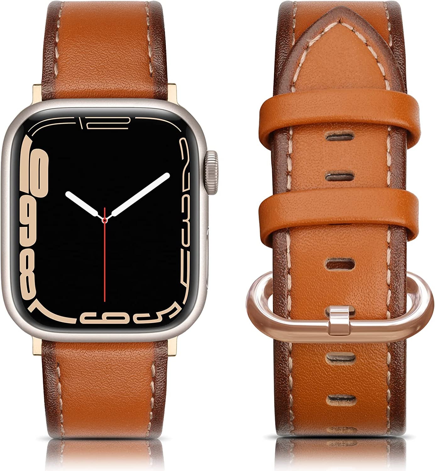 SWEES Leather Bands Compatible with Apple Watch Bands 41Mm 40Mm 38Mm Women Men, Genuine Leather Bands Replacement Strap for Apple Iwatch SE2 SE Series 8 7 6 5 4 3 2 1,Sports & Edition  SWEES London Tan  