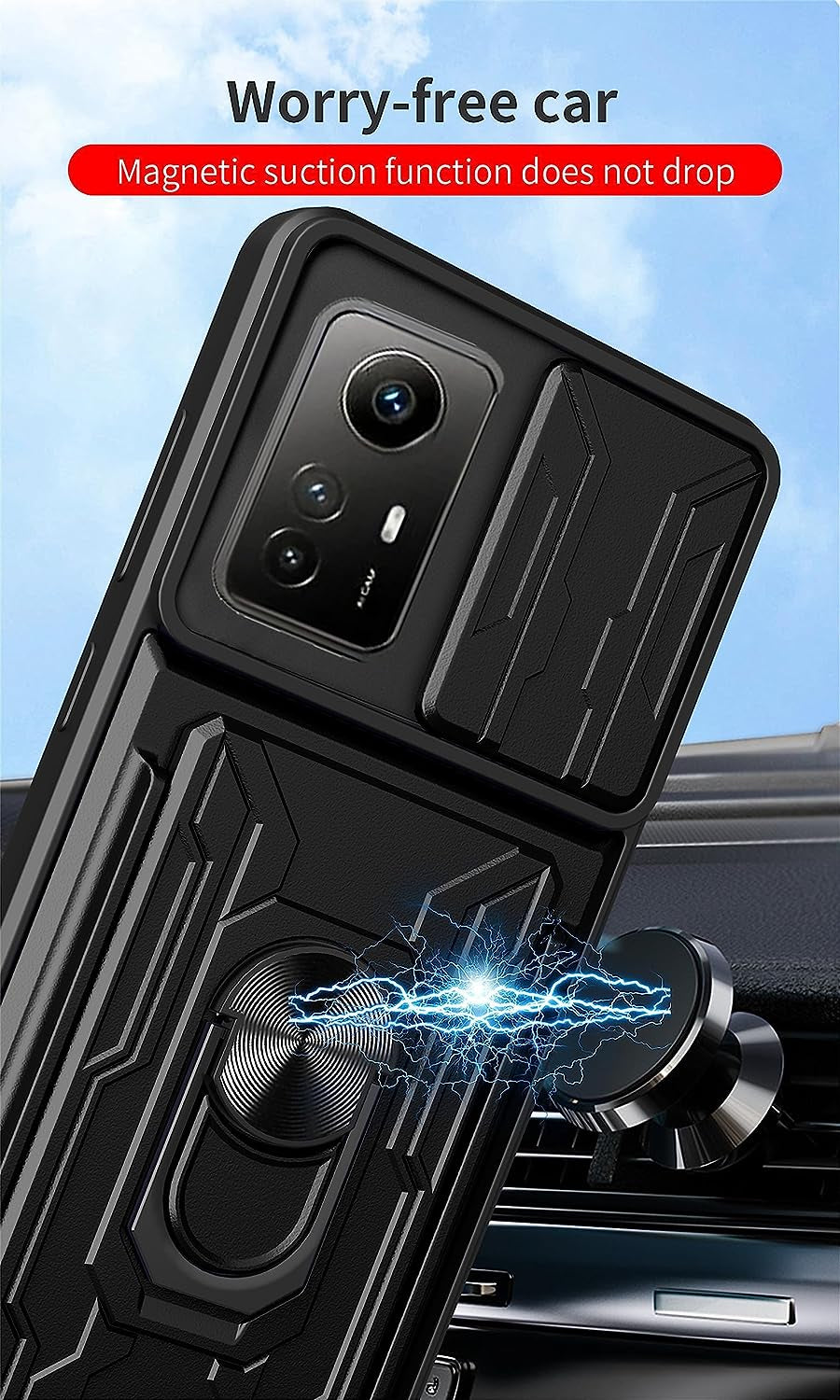 Tncavo for Xiaomi Poco F5 Case with Card Holder, Military Grade Shockproof Heavy Duty Protective with Rotating Ring Kickstand & Camera Cover for Xiaomi Redmi Note 12 Turbo LJ Black  Tncavo   