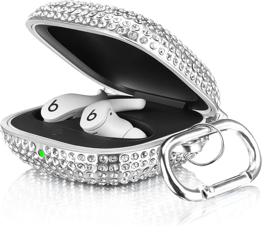 Beats Fit Pro Case Cover, Filoto Bling Crystal PC Beats Fit Pro Case for Women Girls, Cute Apple Beats Fit Pro Earbuds Case with Keychain, Silver  kerle   