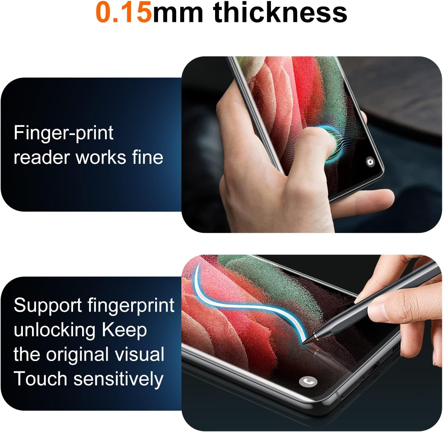Uniqueme for Samsung Galaxy S21 Ultra Screen Protector, 2 Pack 5G 6.8- Inch Flexible TPU Screen Cover and 2 Pack Camera Lens Protector [Support Fingerprint Unlock][Bubble Free] [Installation Tool]  UniqueMe   