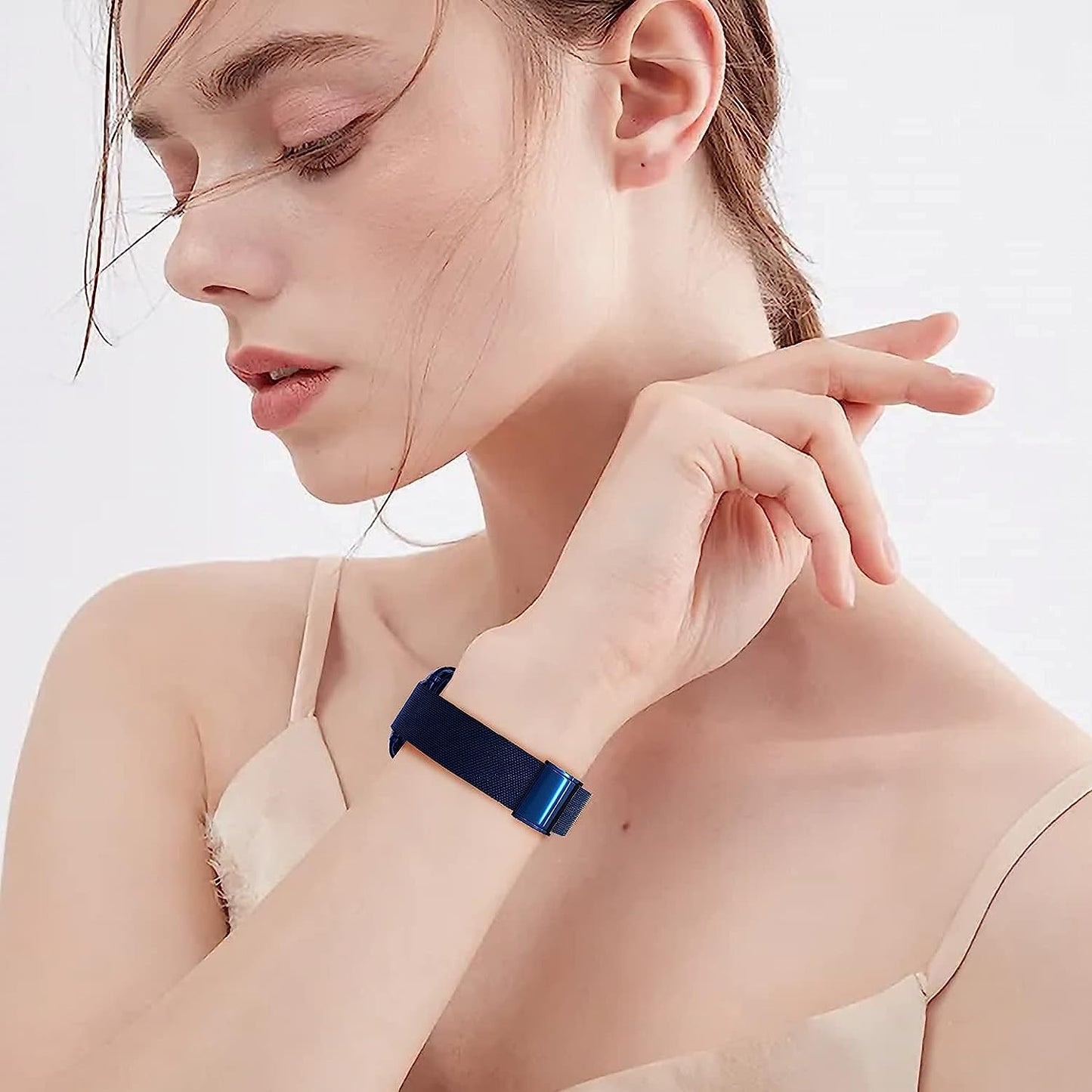 QVLANG Slim Watch Band Compatible with Apple Watch Band 38Mm 40Mm 42Mm 44Mm for Women Girls, Stainless Steel Metal Mesh Wristband & Bling Diamond Case for Iwatch SE Series 6/5/4/3/2/1 (Blue, 40Mm)  QVLANG   