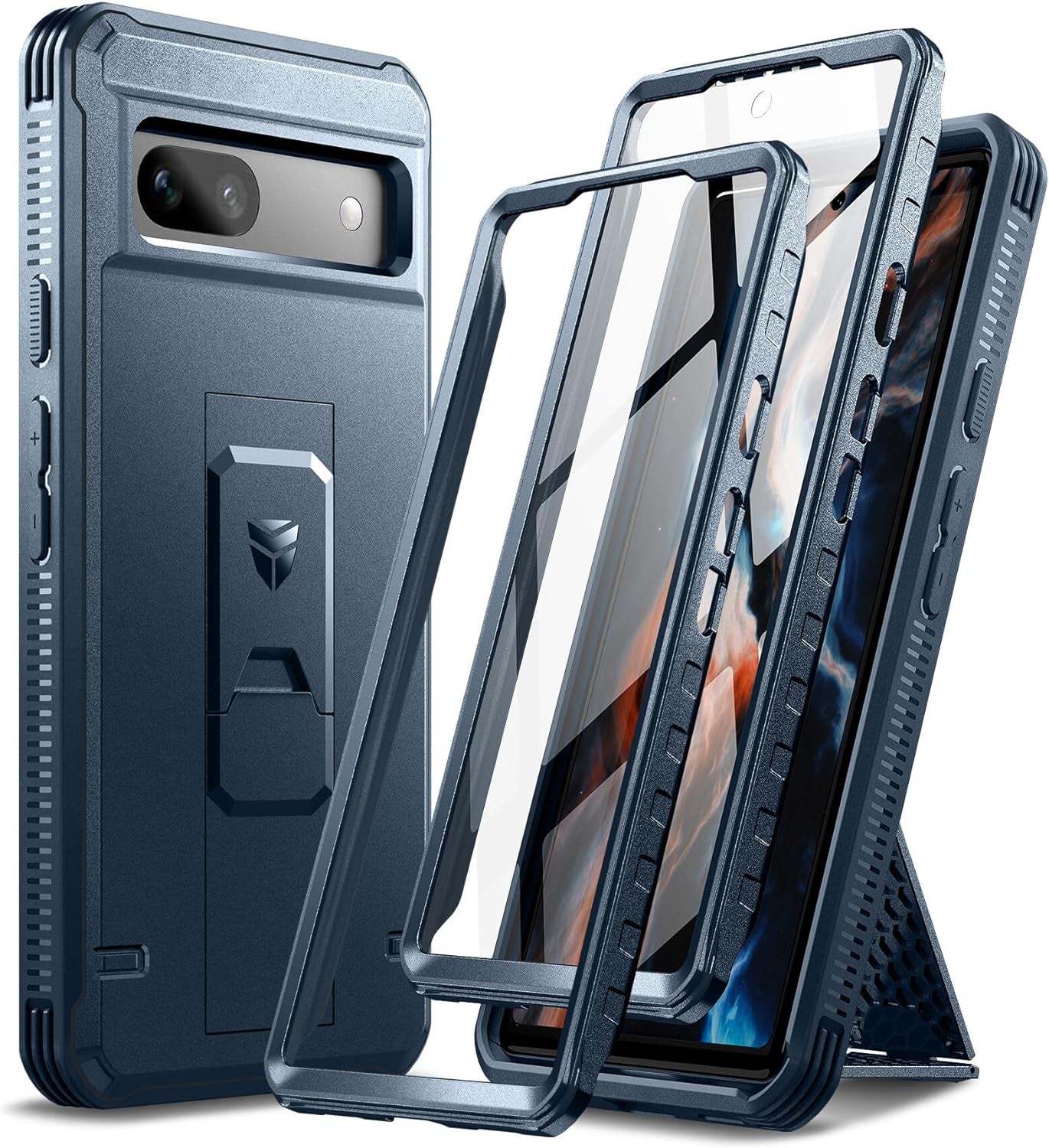 Dexnor Full Body Case for Google Pixel 7A, Built-In Screen Protector and Kickstand, [Extra Front Frame] Heavy Duty Military Grade Protection Shockproof Rugged Cover Case for Pixel 7A 5G, Red  Dexnor Grey Blue Pixel 7A 