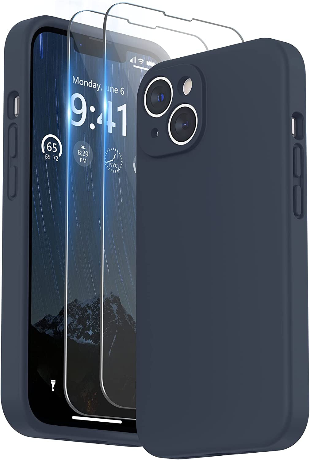 SURPHY Compatible with Iphone 14 Case with Screen Protector (Camera Protection + Soft Microfiber Lining) Liquid Silicone Phone Case 6.1 Inch 2022 (Chalk Pink)  SURPHY Midnight Blue  