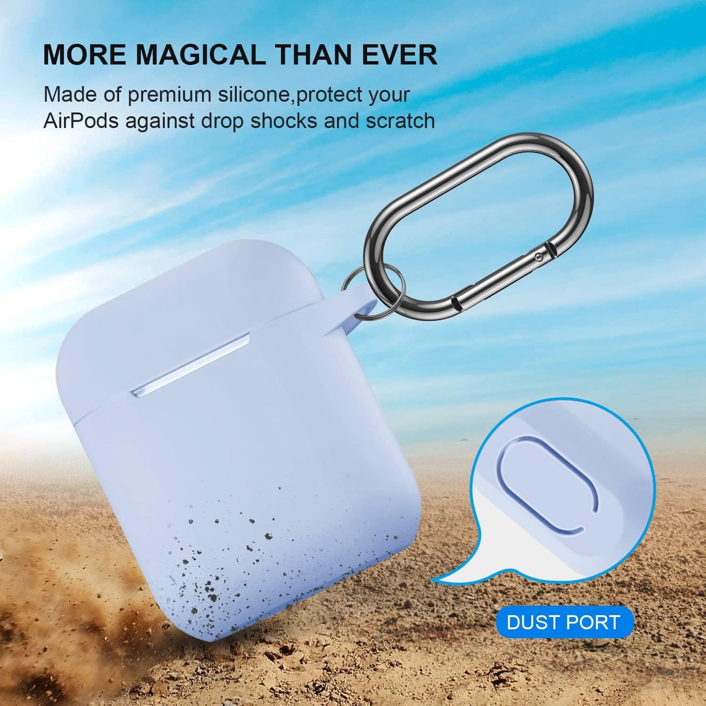 ATUAT Airpods Case Cover, Full Protective Silicone Skin Dust-Proof Designed for Apple Airpods 1St 2Nd Generation with Keychain, Front LED Visible, Light Blue  ATUAT   