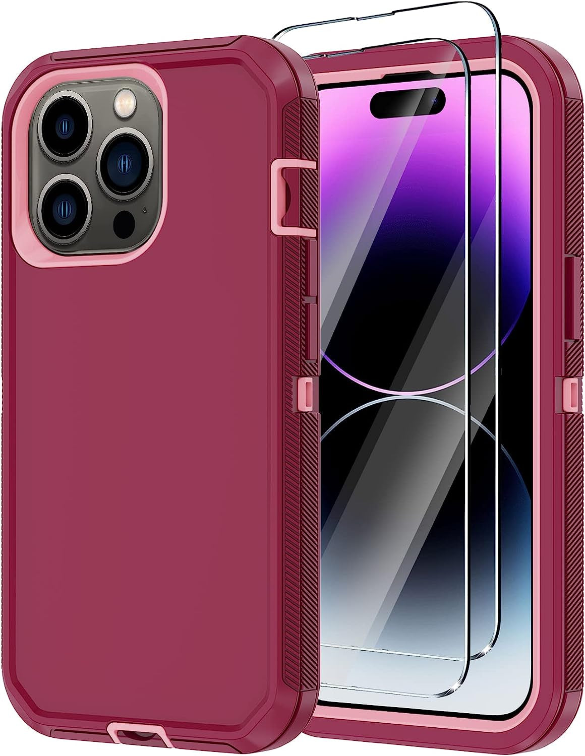Annymall for Iphone 14 Pro Max Clear Case with 2 Screen Protector,Heavy Duty Shockproof Drop Protection Phone Cover Rugged Durable Full Body Bumper Hard Case for Apple Iphone 14 Pro Max (Black/Clear)  Annymall Burgundy  