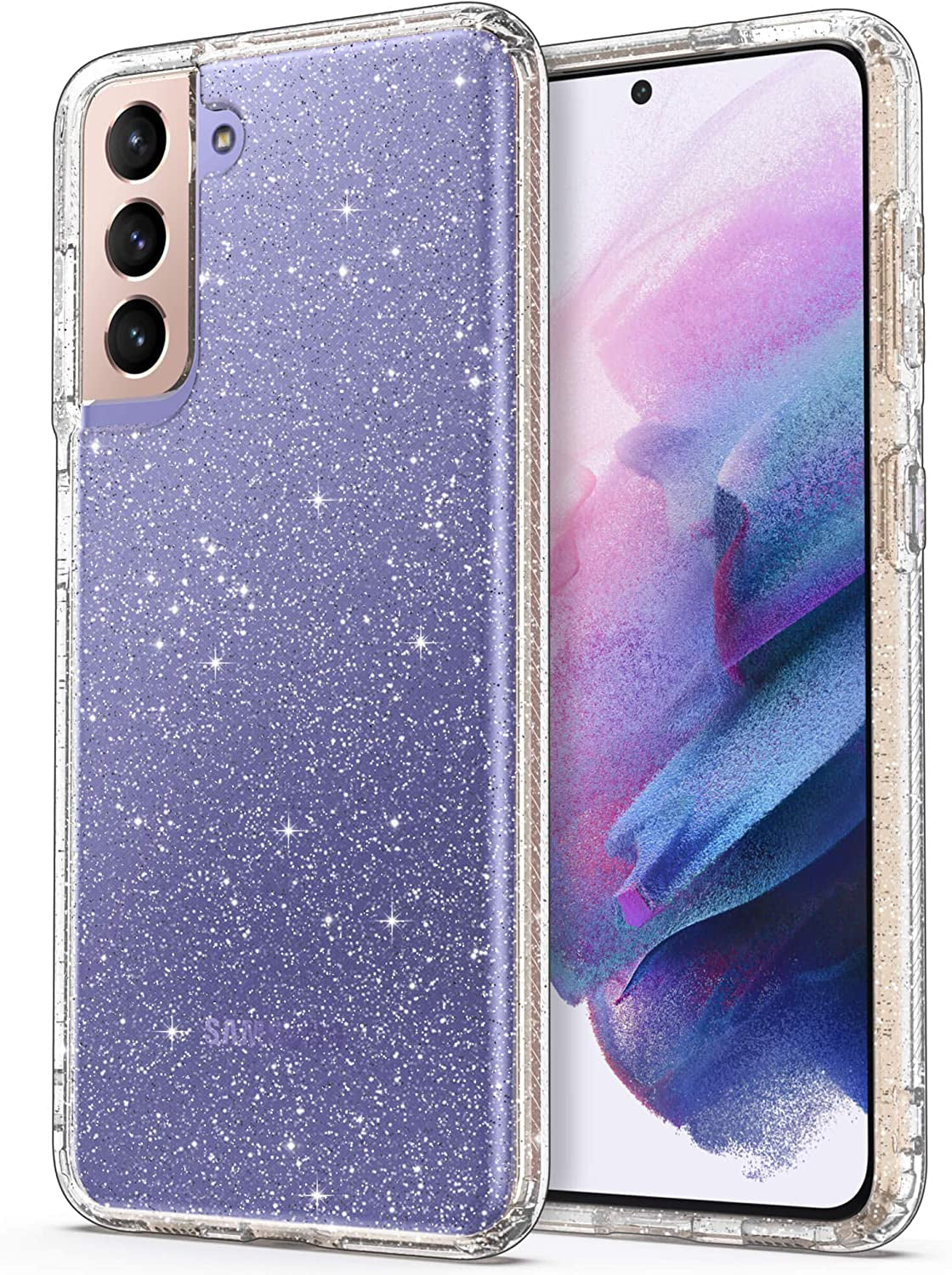 ULAK Galaxy S21 Case, Clear Glitter Case Sparkly Soft TPU Bumper Bling Cover for Women Girls Transparent Protective Phone Case for Samsung Galaxy S21 5G 6.2 Inches - Pink Glitter  ULAK Clear Glitter  