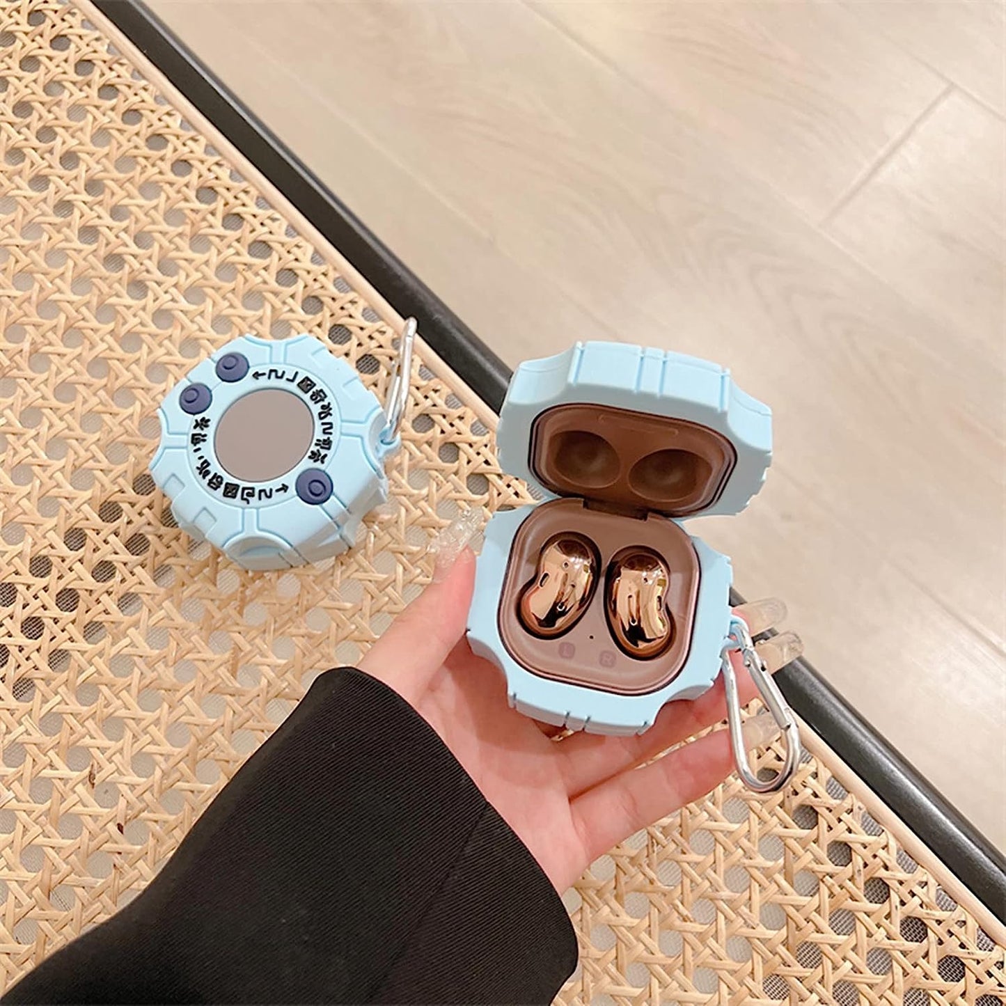 Compatible with Samsung Galaxy Buds2 Pro(2022)/Buds Live(2020)/Buds Pro(2021)/Buds 2 (2021) Charging Box,Cute Cartoon Digimon Monster Digivice Silicone Earphone Case with Hook  AOLABOKY   
