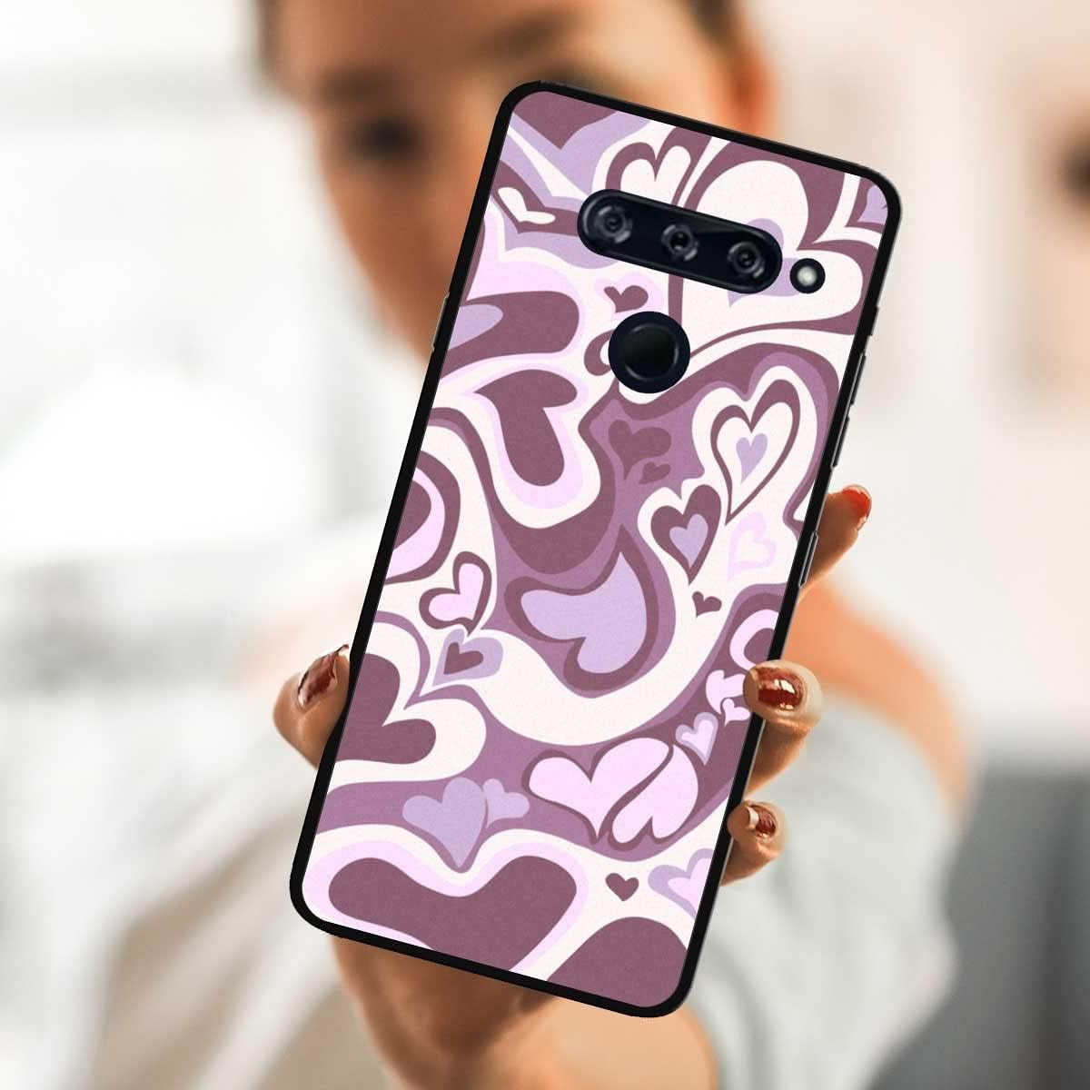 Zaztify Phone Case for LG V40 Thinq, Lovely Irregular Dark Pink Love Heart Lovecore Aesthetic Cute Pattern Shockproof Protective Anti-Slip Thin Slim Soft Phone Cover Shell  zaztify   