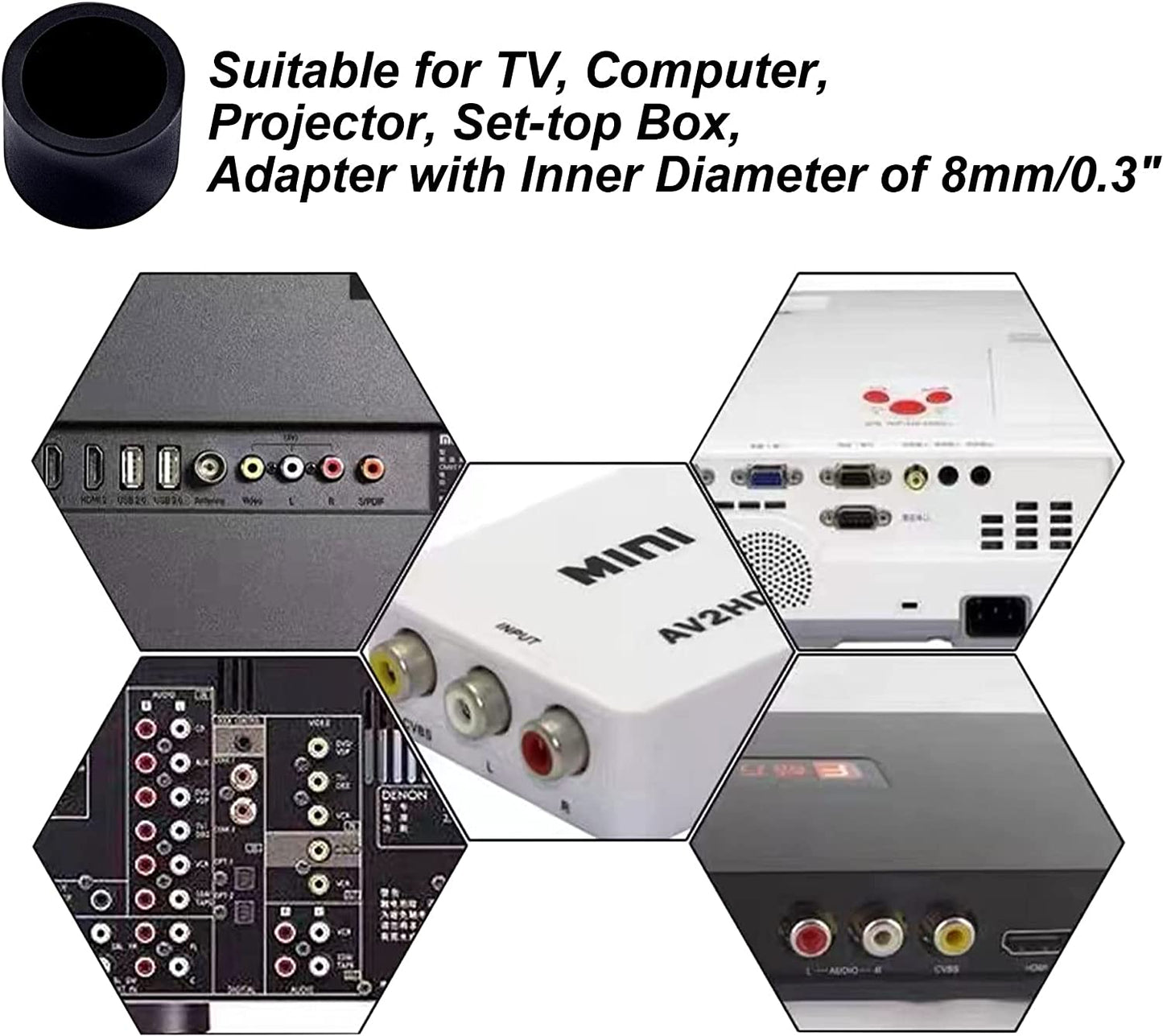 Uxcell Silicone RCA Female Connector anti Dust Plug, 8Mm Dust Proof Cap Protector Cover 10 Pcs Black  uxcell   