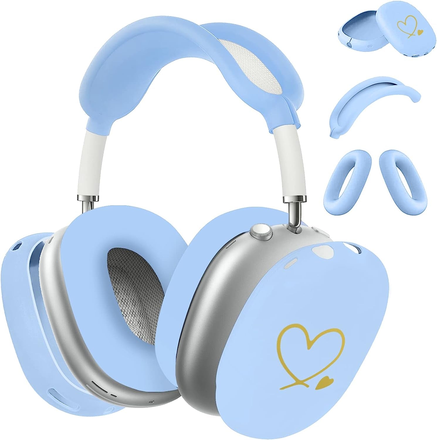 Aiaabq for Airpods Max Case Cover,Anti-Scratch Ear Pad Case Cover/Ear Cups Cover/Headband Cover for Airpods Max, Accessories Soft Silicone Skin Protector for Apple Airpods Max  Aiaabq Light blue love  