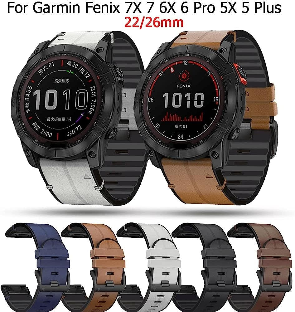 VBWVA 22 26Mm Silicone Leather Watch Band for Garmin Fenix 6X 6 Pro 5X 5 plus 7X 7 3 3HR 945 Straps Smart Watch Wristbands Replacement  VBWVA   