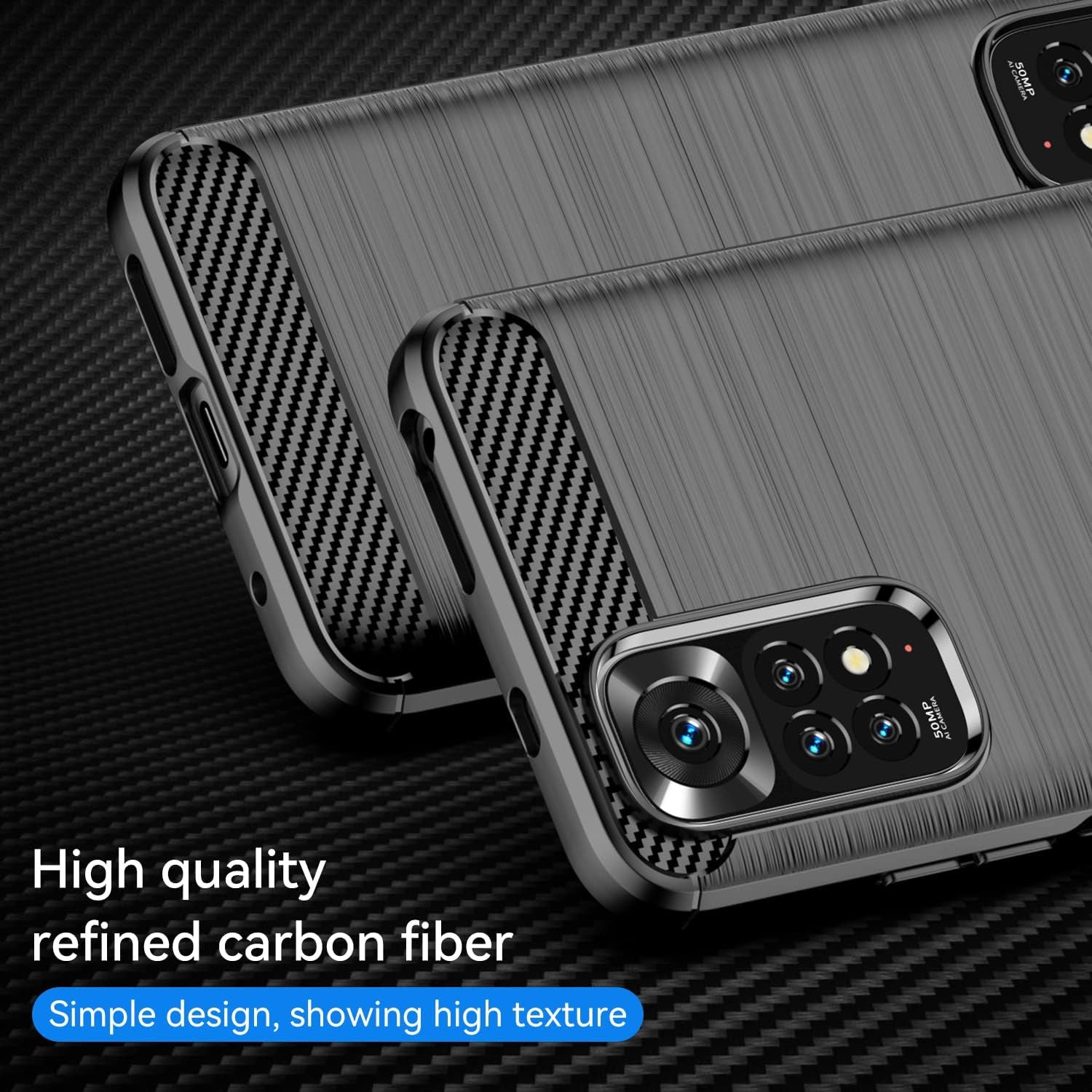 Avesfer for Xiaomi Redmi Note 11 Case Note 11S Case with Screen Protector Tempered Glass Lightweight Shock Absorbing Resilient TPU Phone Cover anti Impact Scratch Resistant Carbon Fiber (Black)  Avesfer   