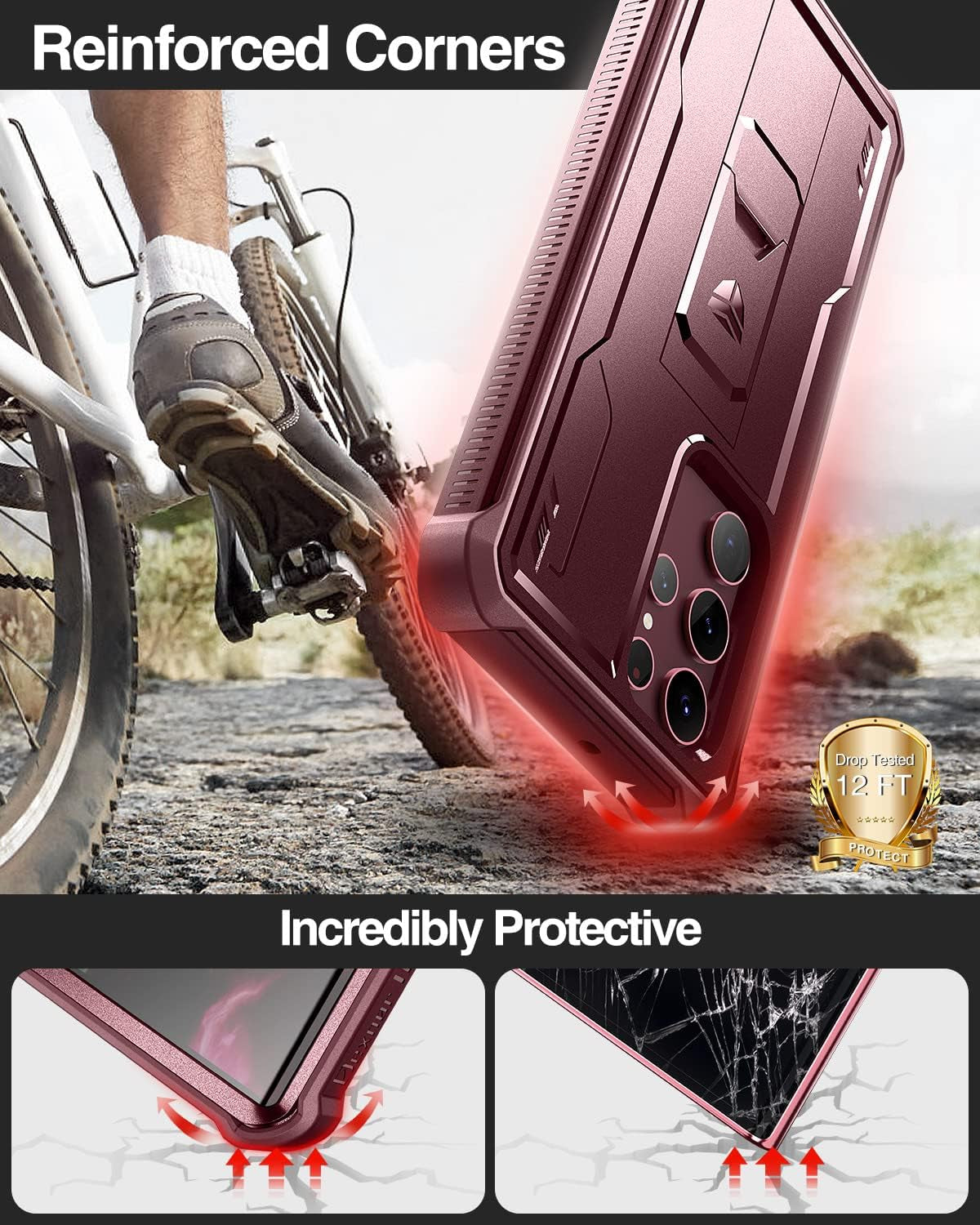 Dexnor for Samsung Galaxy S22 Ultra Case, [Built in Screen Protector and Kickstand] Heavy Duty Military Grade Protection Shockproof Protective Cover for Samsung Galaxy S22 Ultra 5G,Maroon Red  Dexnor   