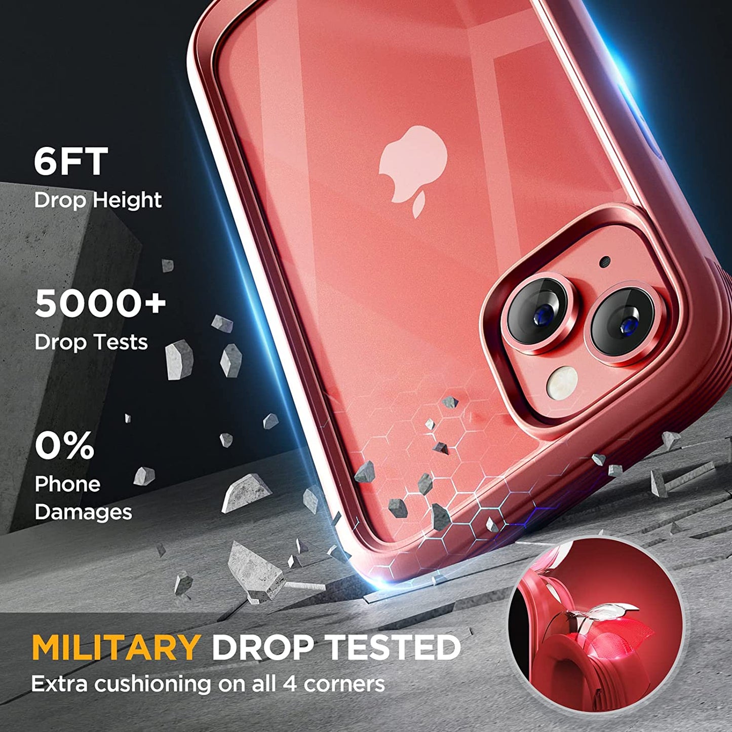 Miracase Glass Series Designed for Iphone 14 Case 6.1 Inch, 2023 Upgrade Full-Body Clear Bumper Case with Built-In 9H Tempered Glass Screen Protector and Camera Lens Protector,Red  Miracase   