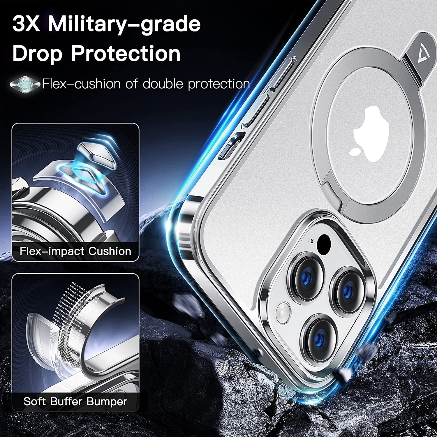 Alphex Invisible Stand Magnetic Case for Iphone 14 Pro Max [Look as Bare Iphone][Compatible with Magsafe] Military Grade Shockproof Matte Slim Phone Cover Ring Holder Women Men 6.7 Inch, Silver  Alphex   