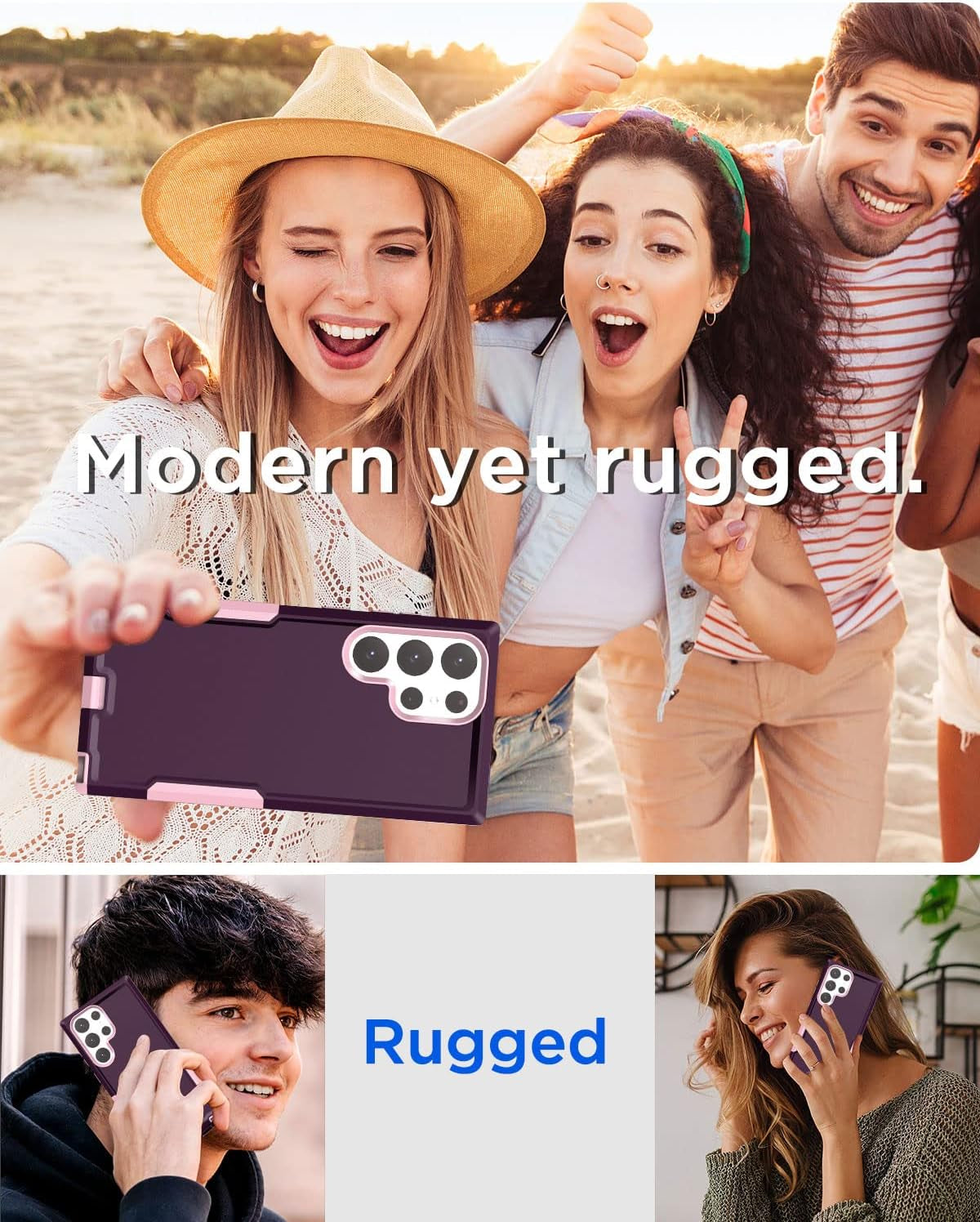 Aicase for Samsung Galaxy S23 Ultra Case,Heavy Duty Drop Protection Full Body Rugged Shockproof Military Protective Tough Durable Cover for Samsung Galaxy S23 Ultra 6.8"_Burgundy/Pink  AICase   