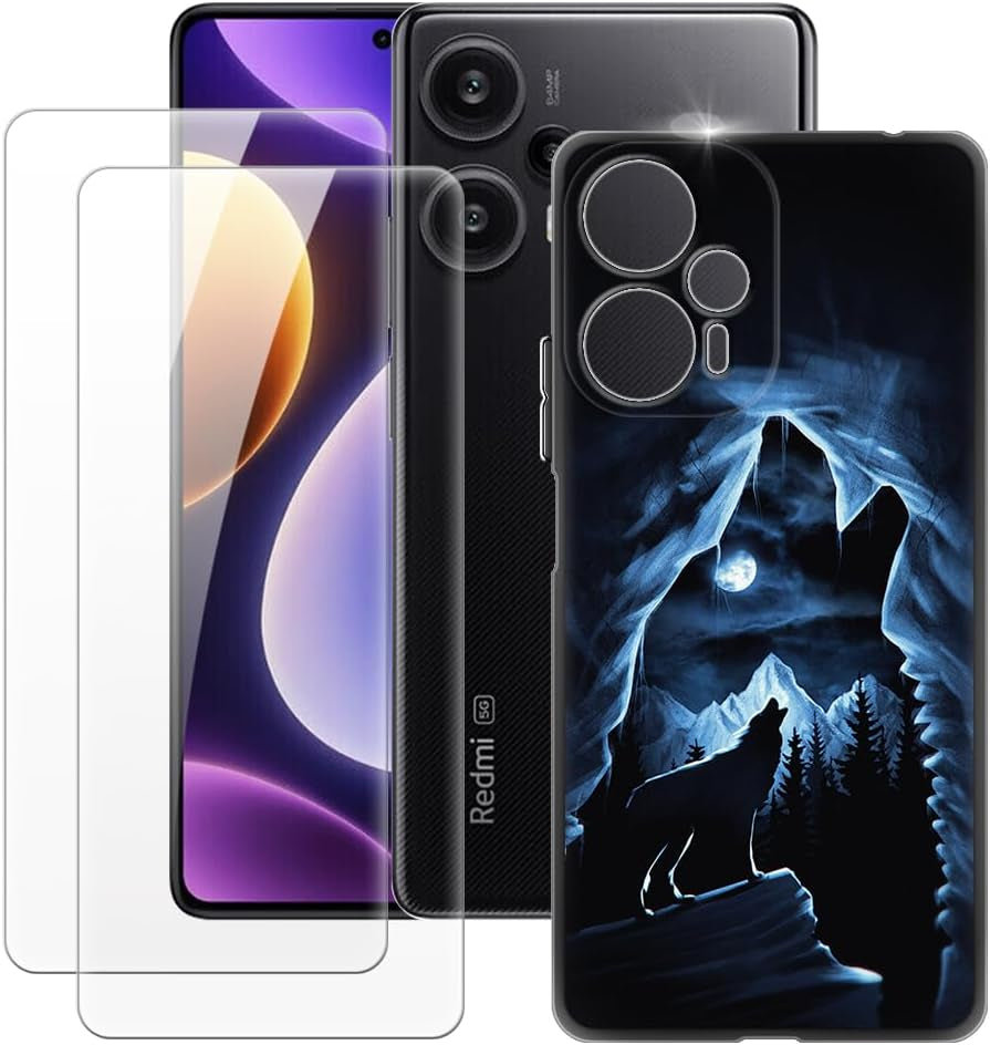 MILEGAO Xiaomi Redmi Note 12 Turbo 5G Case + 2PCS Screen Protector Tempered Glass, Ultra Thin Bumper Shockproof Soft TPU Silicone Cover for Xiaomi Poco F5 5G (6.67”)  MILEGAO Wolf 2  
