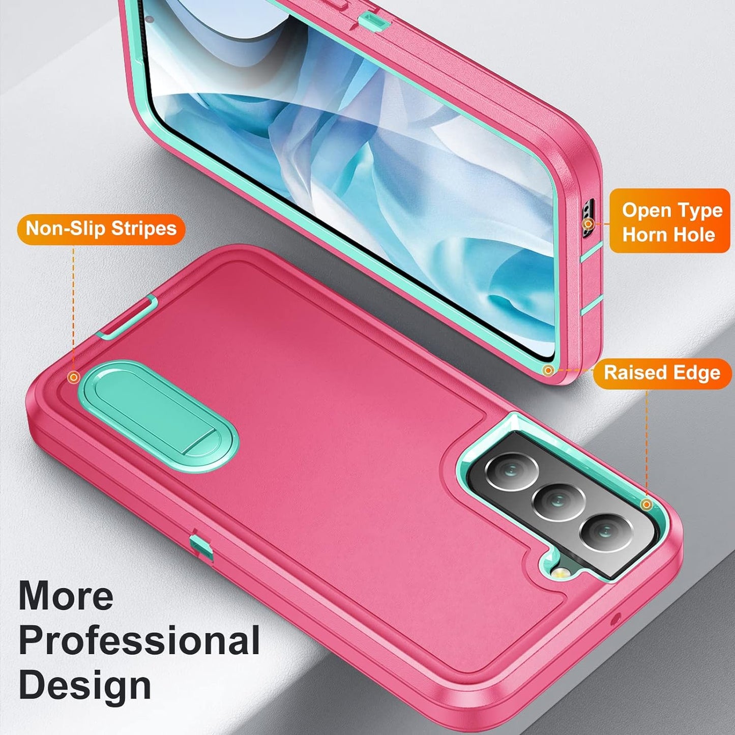 For Samsung Galaxy S22 plus Case Galaxy S22+ Case with Kickstand Case 3-Layer Military Grade Protective Case Cover Silicone Rugged Shockproof for Galaxy S22 plus S22+ Phone Case (Rose Red+Cyan)  Fucozan   