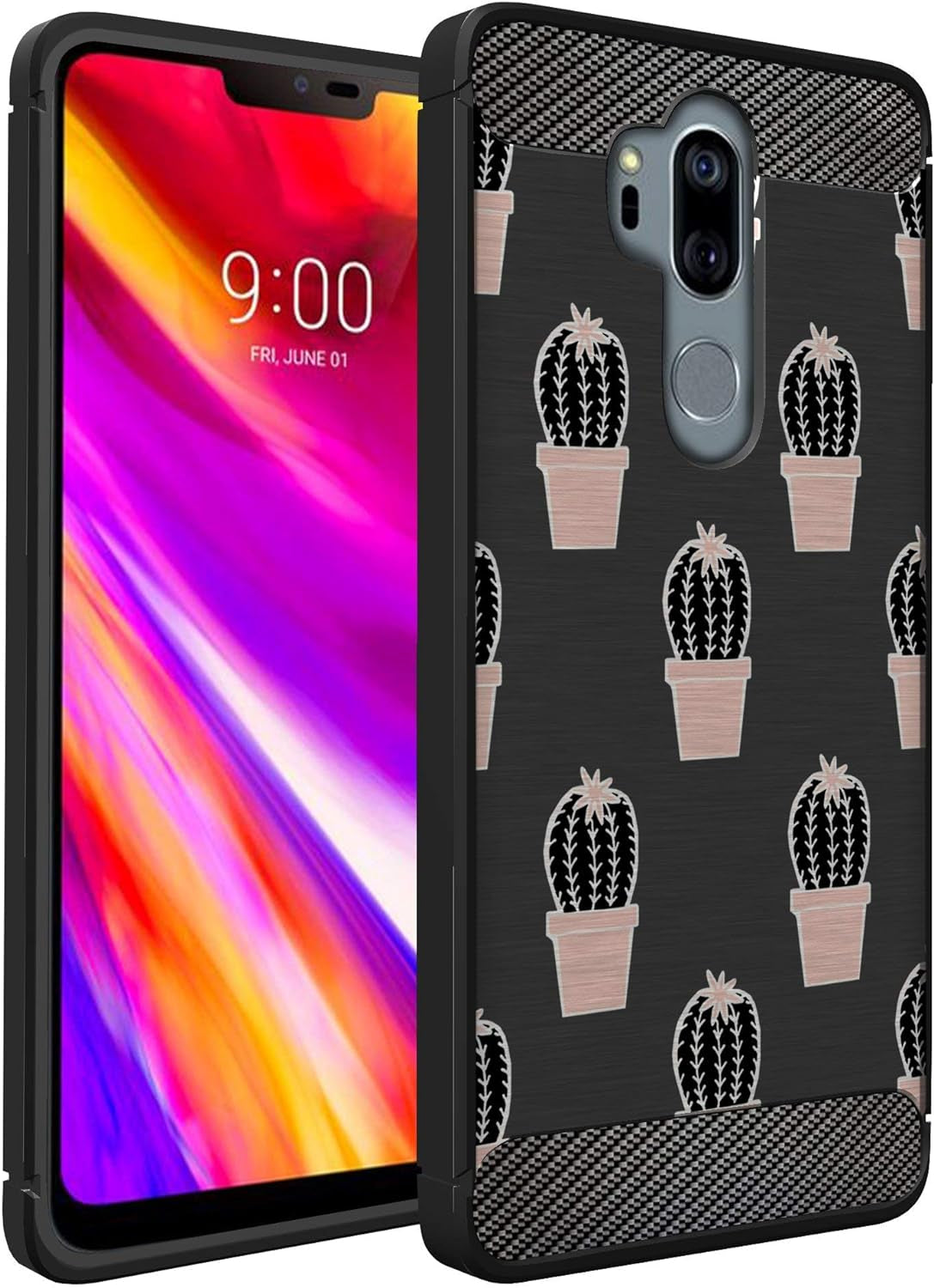 Casesondeck Case Compatible with [LG G7 / LG G7 Thinq] Tribal Floral Matte TPU Flexible Carbon Fiber Textured (Horse Tribal)  CasesonDeck Pink Cactus  