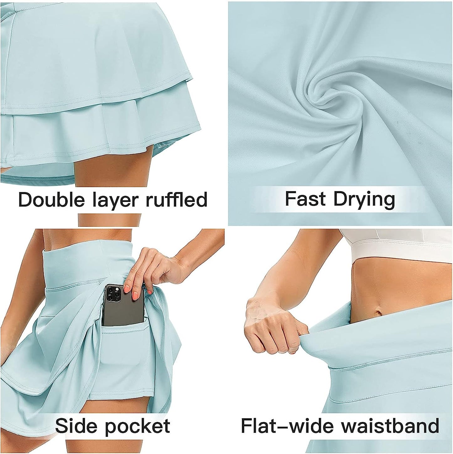 WOWENY Women'S Active Skort Athletic Ruffle Pleated Tennis Skirt with Pocket for Running Golf Workout  WOWENY   