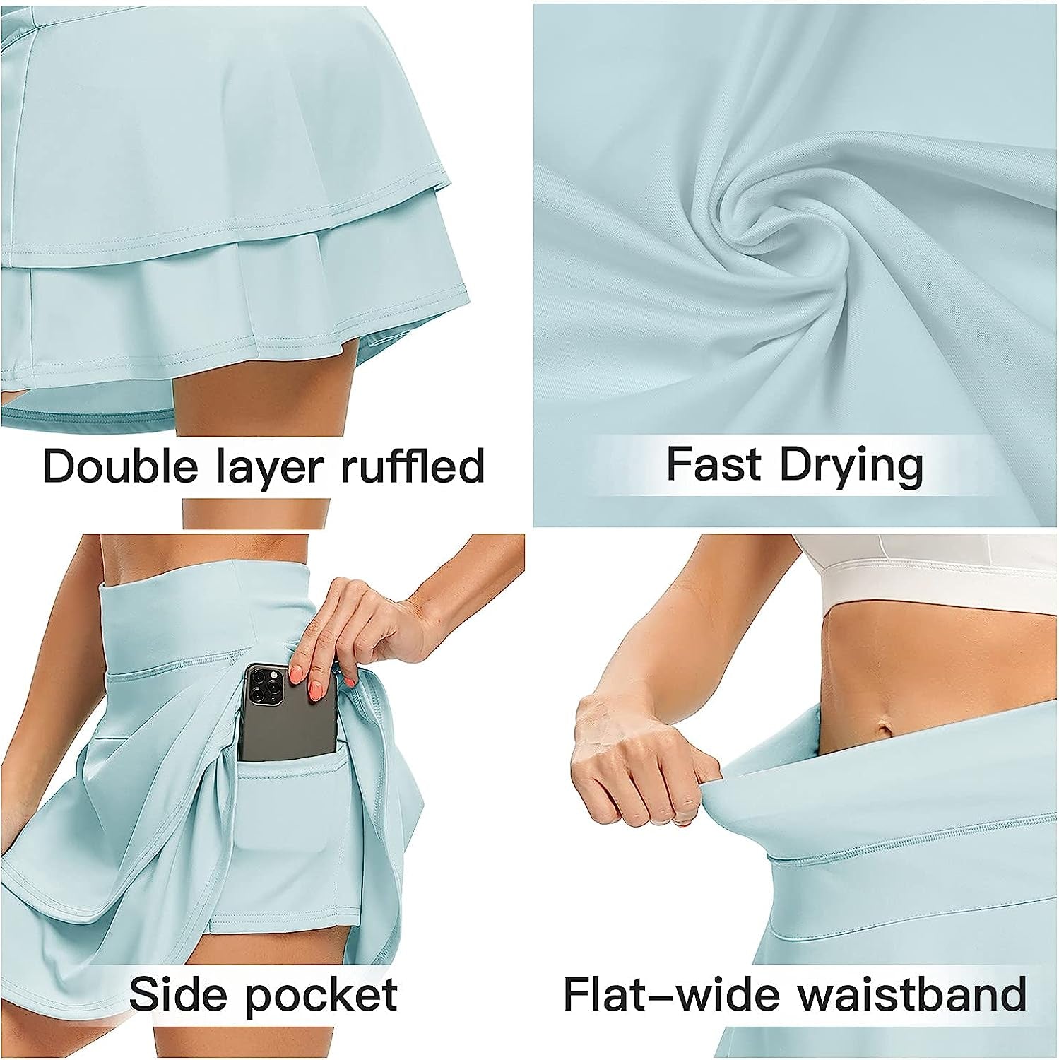 WOWENY Women'S Active Skort Athletic Ruffle Pleated Tennis Skirt with Pocket for Running Golf Workout  WOWENY   