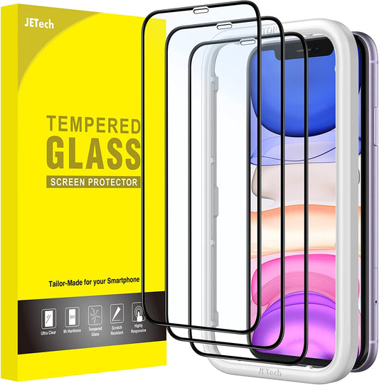 Jetech Full Coverage Screen Protector for Iphone 11/XR 6.1-Inch, Black Edge, Tempered Glass Film with Easy Installation Tool, Case-Friendly, HD Clear, 3-Pack  JETech   