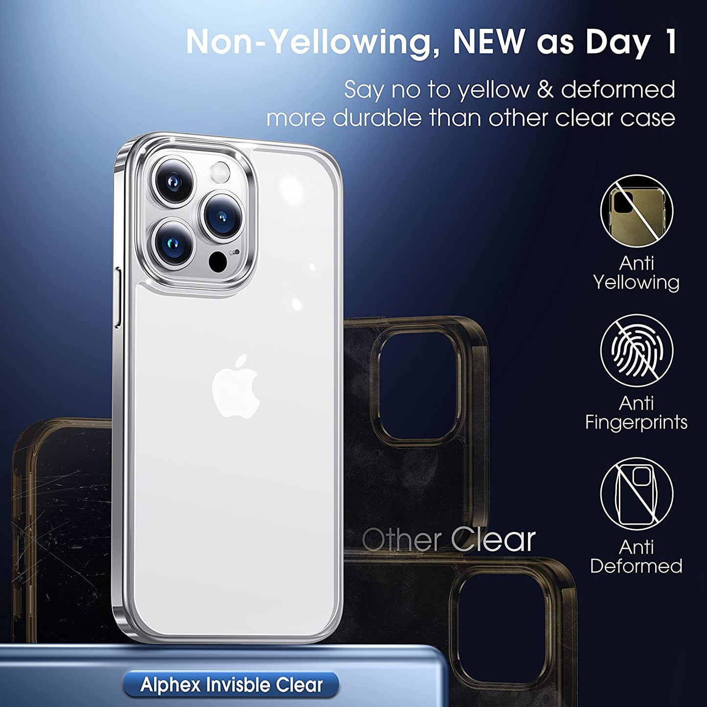 Alphex Invisible Clear Case for Iphone 14 Pro [Look as Caseless] [Never Yellowing] 8FT Military Grade Protective Soft Glossy Bumper Matte Slim Women Men Phone Cover 6.1 Inch, Silver  Alphex   