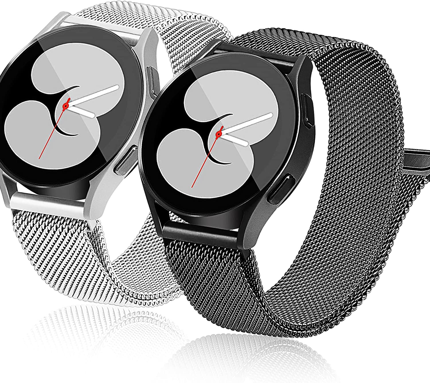 3 Packs Upgrade Double Magnetic Galaxy Watch 5/4 Band, Mesh Loop 20Mm Breathable & Comfortable Band, Compatible with Samsung Watch 5 Band/Galaxy Watch 4 Band/Watch 5 Pro Band/Active 2/ Watch 3 41Mm  YGTIECS Black and Silver 20mm 