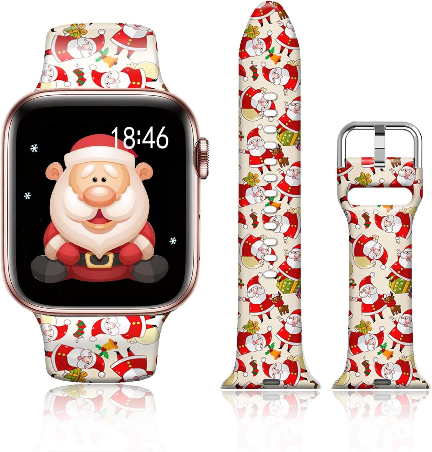 FTFCASE Silicone Floral Bands Compatible with Apple Watch 49Mm 45Mm 44Mm 42Mm, Gray Pattern Printed Soft Silicone Sport Strap Replacement for Iwatch SE Series 8 7 6 5 4 3 2 1 for Women Men Girls  FTFCASE Santa Claus 38mm/40mm/41mm 
