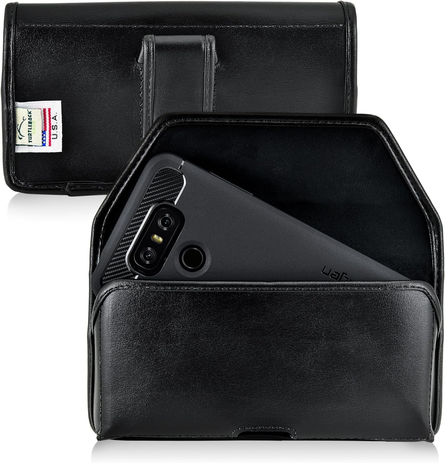 Turtleback Holster Made for LG G6 Black Vertical Belt Case Leather Pouch with Executive Belt Clip Made in USA  Turtleback Black Leather / Flush Clip Horiz  