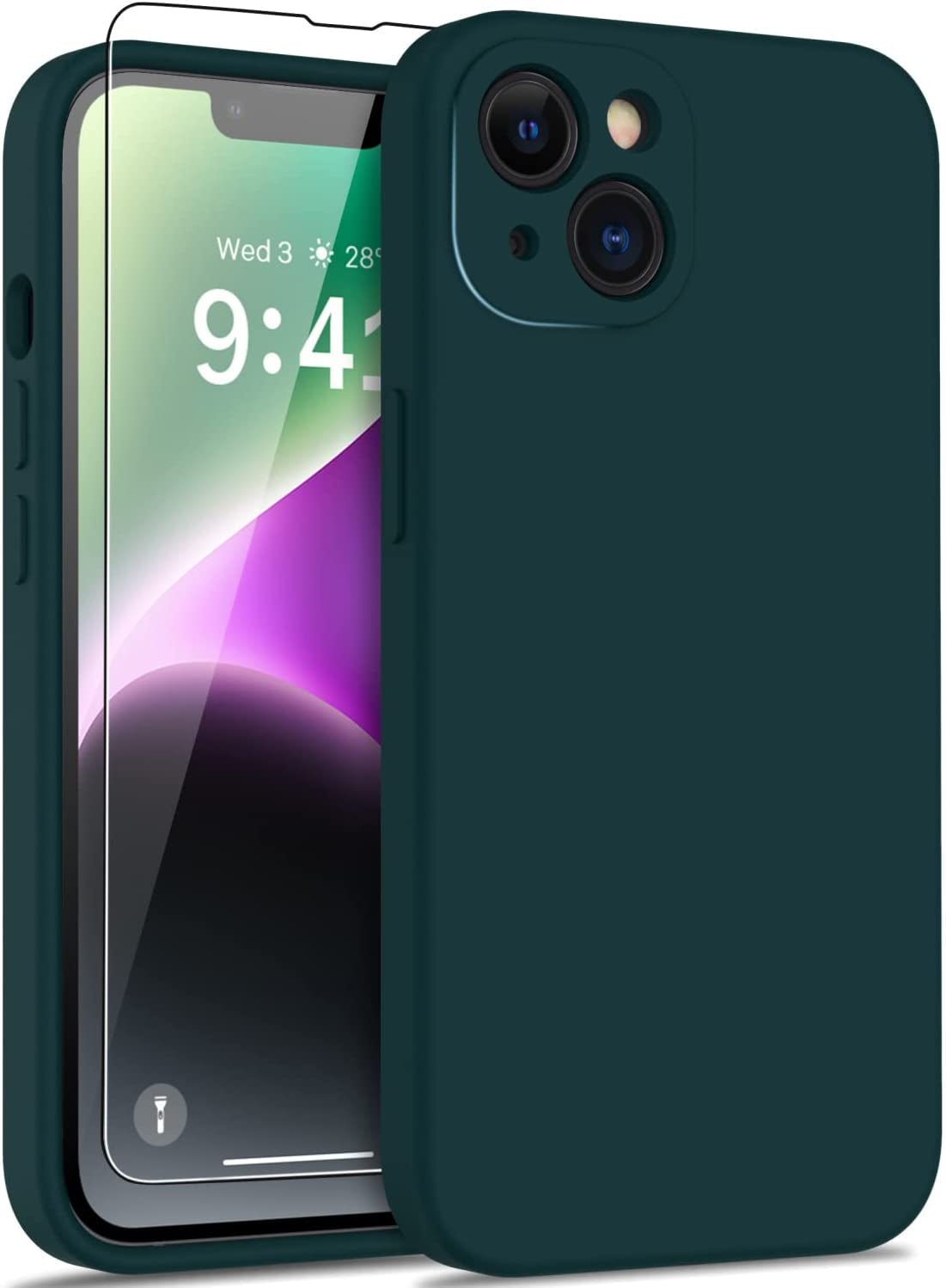 DEENAKIN Iphone 14 plus Case with Screen Protector,Enhanced Camera Cover,Passing 16Ft Drop Tested Soft Silicone Gel Rubber,Slim Fit Protective Phone Case for Iphone 14 plus 6.7" Hot Pink  DEENAKIN Pine Green  