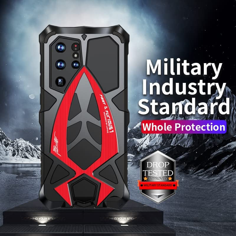 Lunivop for Samsung Galaxy S22 Ultra Case (5G 6.8 Inch 2022) Metal Rugged Heavy Duty the Inner Silicone Armor Cover with Camera Protection Shockproof Phone Case Funda Military Grade (Black Red)  Lunivop   