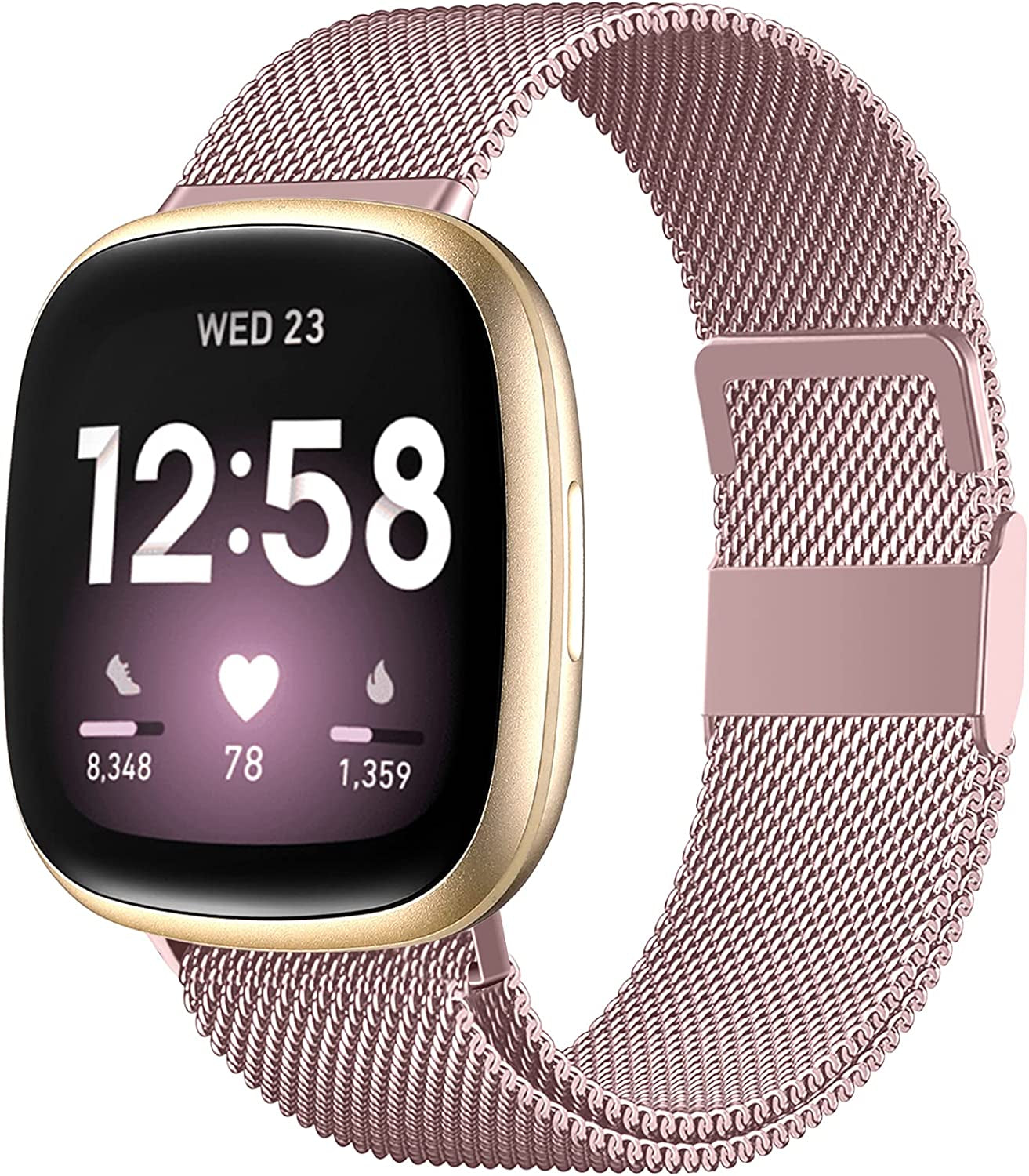 ZWGKKYGYH Bands Compatible with Fitbit Sense Versa 3 Versa 4 and Sense 2 Smartwatch Women Men, Stainless Steel Metal Mesh Magnetic Band Replacement for Sense/Sense 2/Versa 3/Versa 4, Small Champagne  ZWGKKYGYH Rose Gold L: 6.7" - 9.0" 