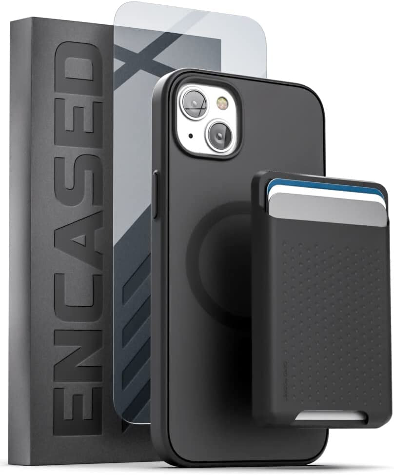 Encased MAG Slimshield Case with Wallet for Iphone 14 Card Holder with Screen Protector (Secure Magnetic, 2X Strength) Compatible with Magsafe, Black  Encased   