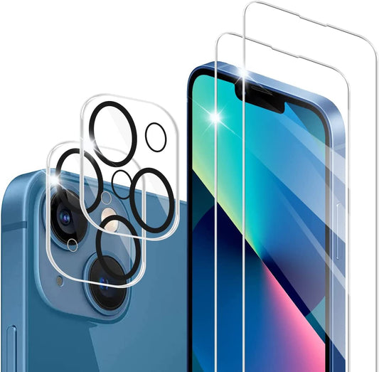 BIGFACE Compatible with Iphone 13 Mini Screen Protector + Camera Lens Protectors, [2 + 2 Pack] Premium HD Clear Tempered Glass, Anti-Bubble 3D Curved Accuracy Film for Iphone 13 Mini(5.4 Inch)  BIGFACE   