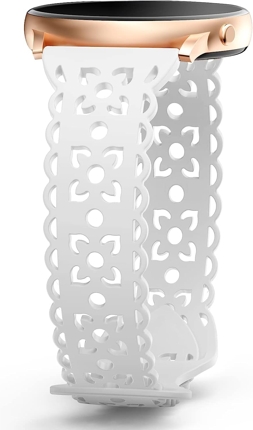 20Mm Lace Silicone Band Compatible with Samsung Galaxy Watch 4 Band 40Mm 44Mm,Galaxy Watch 4 Classic Band 42Mm 46Mm,Galaxy Watch 5 Bands,Slim Sport Strap Replacement Band for Galaxy Watch 4/5 Women  HEARTBOOM White 20MM 