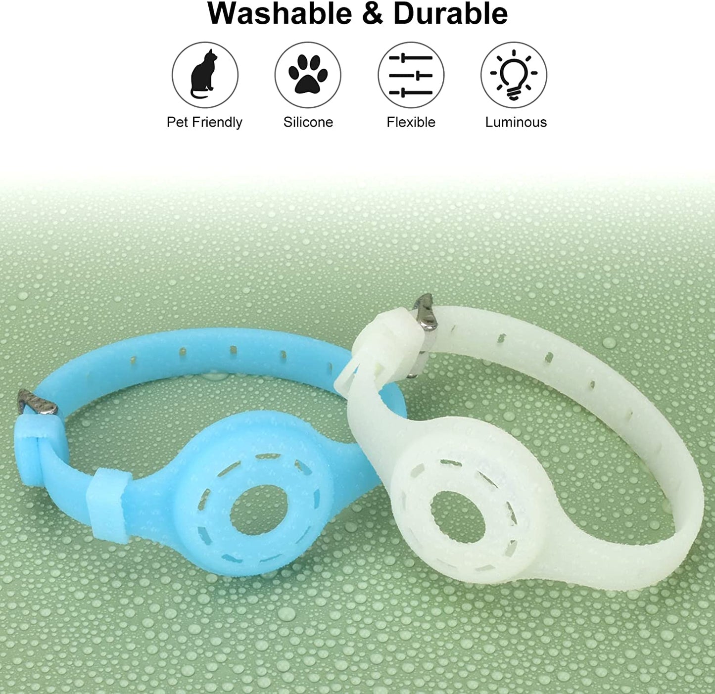 Airtag Dog Collar with Airtag Holder Case Integrated 2 Pack, Luminous Silicone Anti-Lost Apple Air Tag Dog/Cat Holder for Pet and 2 HD Protective Film Set (Neck 10.8-12.5")  CNUORN   