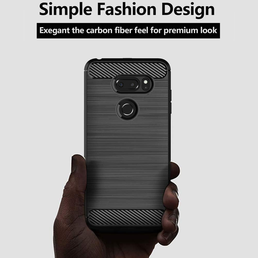 KEEPCA for LG V30 Case,Slim Thin Soft Silicone TPU Rubber Anti-Scratch Shockproof Carbon Fiber Protective Cases Cover for LG V35 Thinq,Brushed Black  KEEPCA   