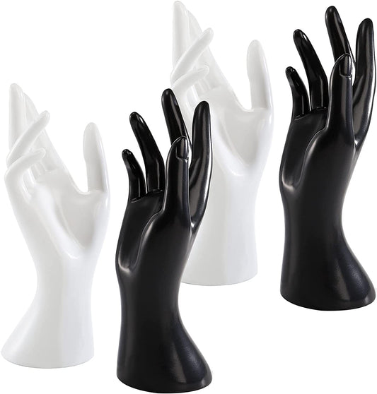Okllen 4 Pack Female Mannequin Hand, Hand Ring Display Stand Jewelry Organizer Bracelet Bangle Necklace Holder for Hand Chain, Finger Ring, Glove, White & Black, Right Hands  Okllen   