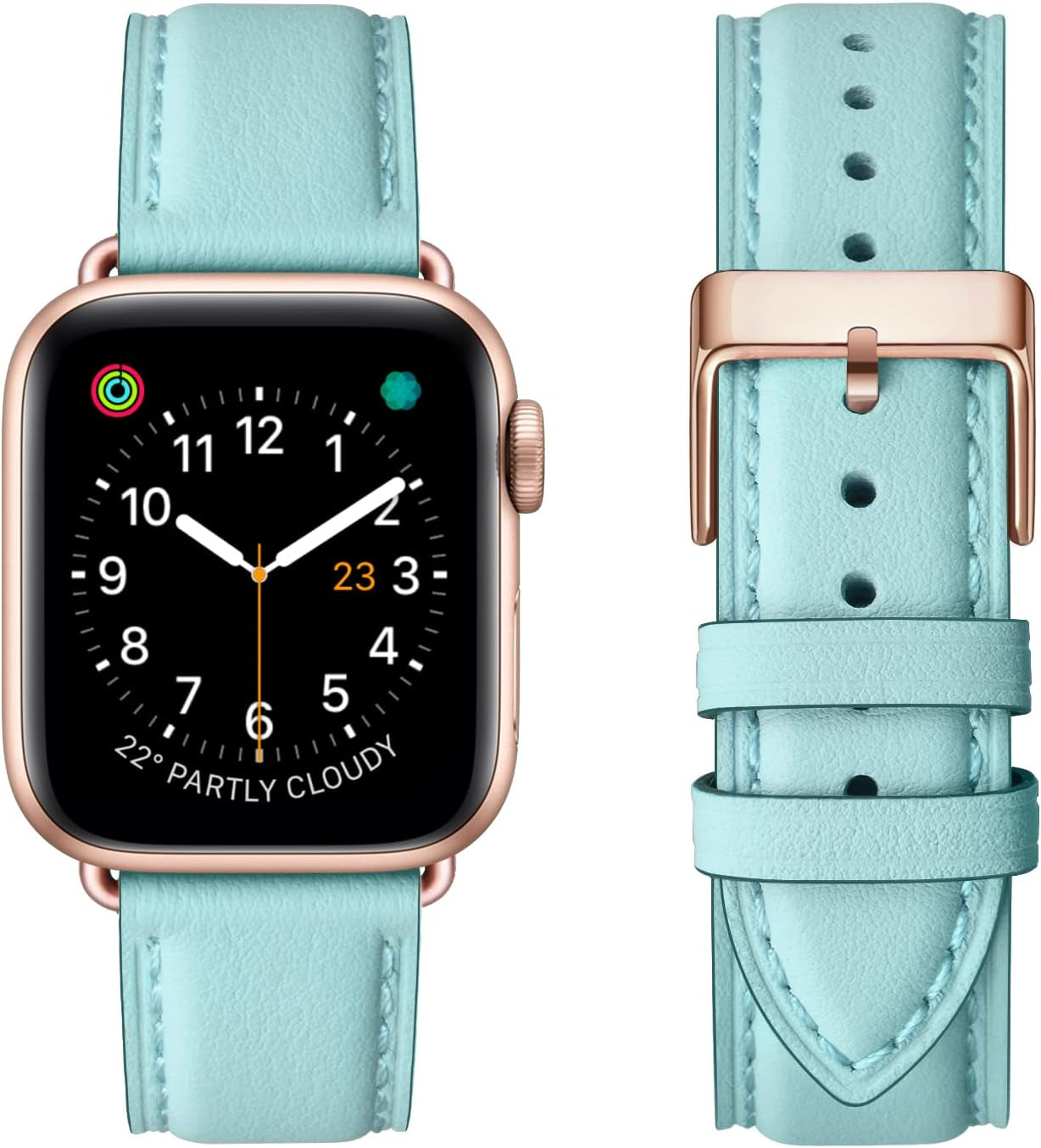 OMIU Square Bands Compatible with Apple Watch Band 38Mm 40Mm 41Mm 42Mm 44Mm 45Mm 49Mm, Genuine Leather Wristband Starp for Iwatch SE Series 8 7 6 5 4 3 2 1 Utral for Women Men(Ivory White/Rose Gold)  BestWayStore Light Blue/Rose Gold 42mm 44mm 45mm 49mm 