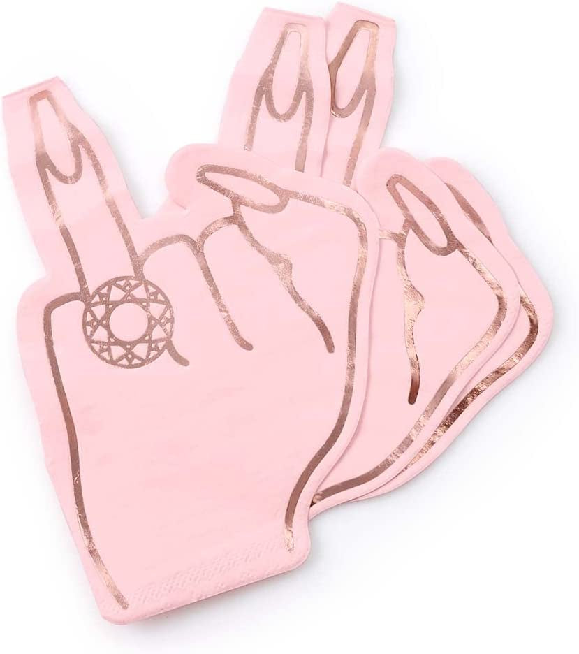 Xo, Fetti Bachelorette Party Ring Finger Napkins - 25 Count | Rose Gold + Pink 3-Ply Cocktail Napkins, Bach Decorations, Bridal Shower Gift, Engagement Party  xo, Fetti   