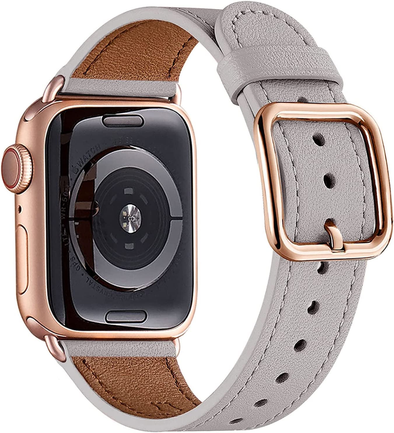 MNBVCXZ Compatible with Apple Watch Band 38Mm 40Mm 41Mm 42Mm 44Mm 45Mm 49Mm Women Men Girls Boys Genuine Leather Replacement Strap for Iwatch Series 8 7 6 5 4 3 2 1 Iwatch Ultra SE (Pink Sand/Rose Gold)  MNBVCXZ-US Light gray/Rose gold 42mm 44mm 45mm 49mm 