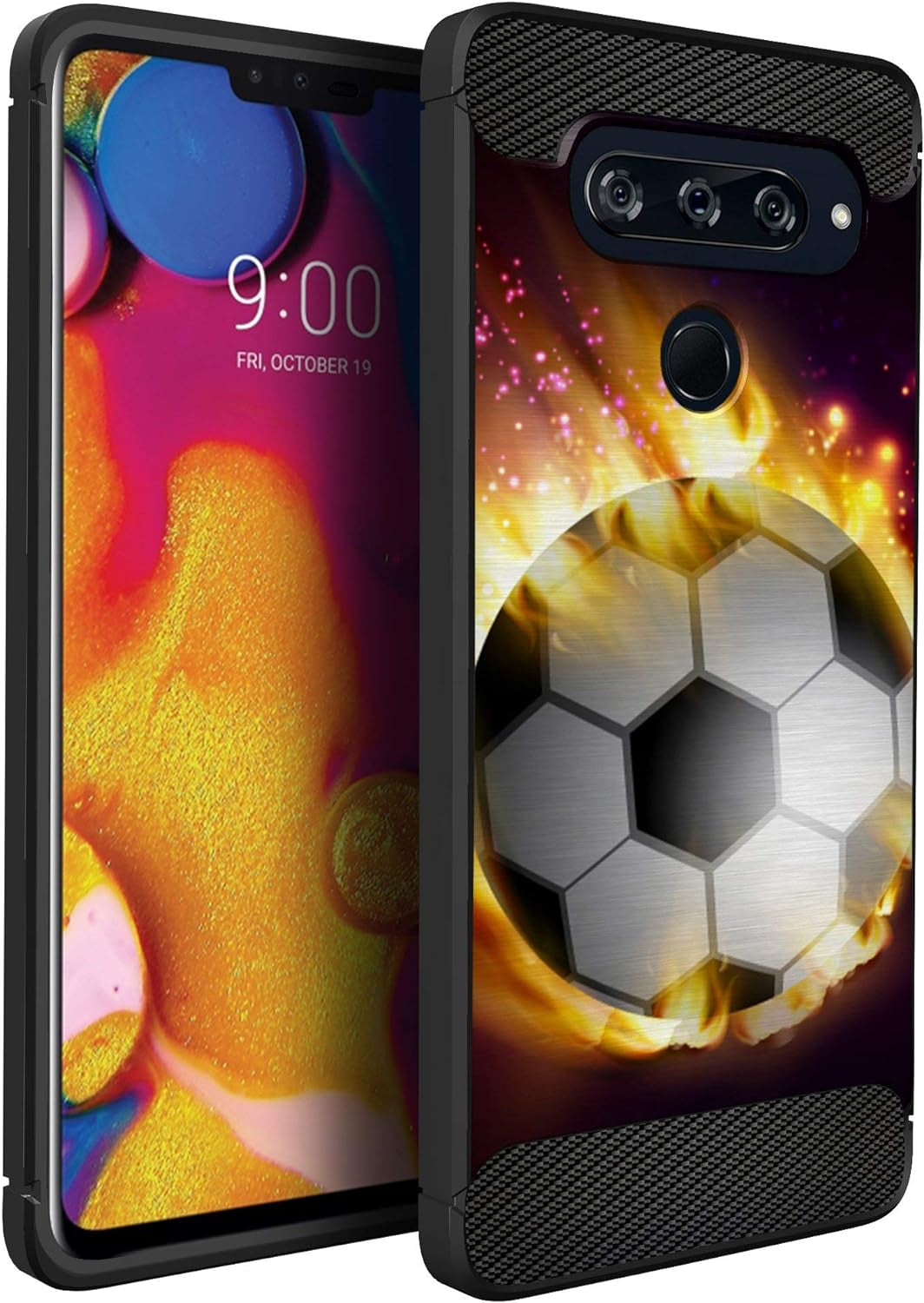 Casesondeck Sports Case Compatible with LG V40 Thinq- Flex Max Matte TPU Perfect Fitted Case Slim and Elegant (Soccer Fire)  CasesonDeck   