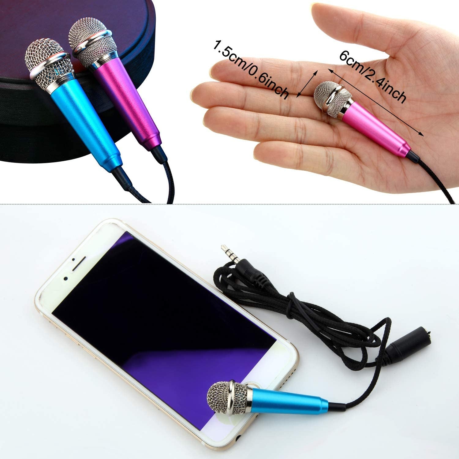 Frienda 4 Pieces Mini Microphone Portable Vocal Microphone Mini Karaoke Microphone for Mobile Phone Laptop Notebook, 4 Colors  Frienda   