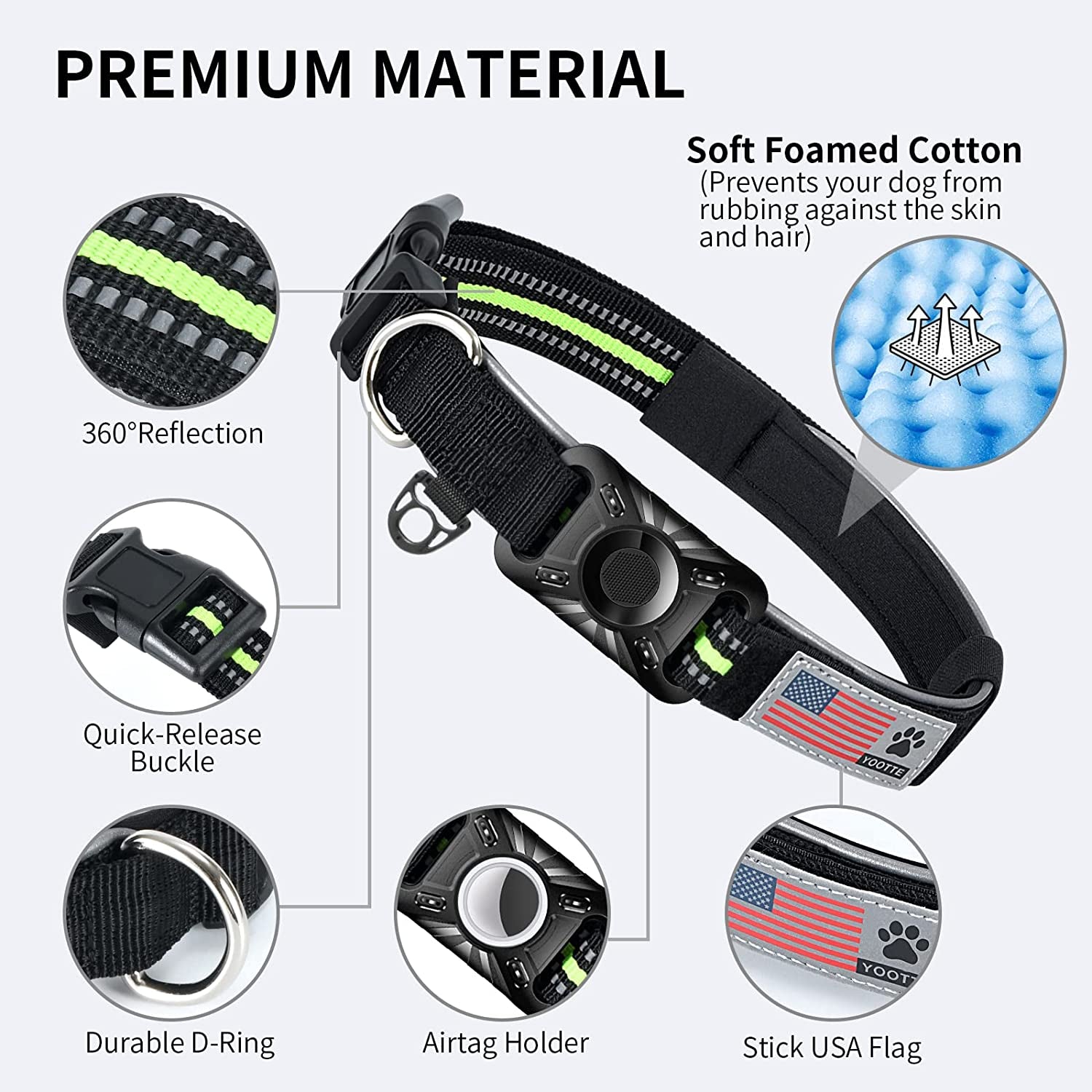Reflective Airtag Dog Collar with Holder Case, Padded Breathable Dog Collar with Protective Waterproof Airtag Holder Case, Adjustable Nylon Pet Collar GPS Dog Collar for Medium and Large Dogs  Yootte   