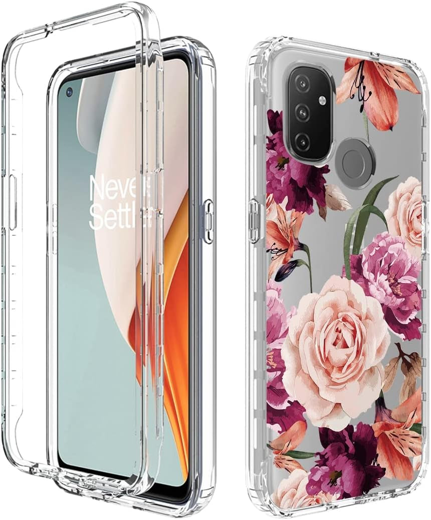 Bohefo Case for Oneplus Nord N100 Case, BE2013 Case with Tempered Glass Screen Protector, Full Body Cute Floral Bumper Shockproof Protective Phone Case Cover for Oneplus Nord N100 (Purple Flower)  Bohefo   